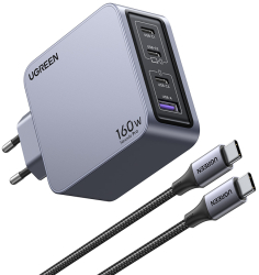 Set incarcator Nexode Pro si cablu USB-C Ugreen 160W 120x120x25mm Negru/Gri 