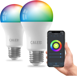 Set 2 becuri LED RGB inteligent Calex Smart Wi-Fi Bluetooth A60 E27 9.4W 806 lm dimabil lumina alba si colorata Compatibil Google 