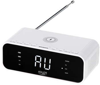 Ceas incarcare wireless alb cu radio si alarma