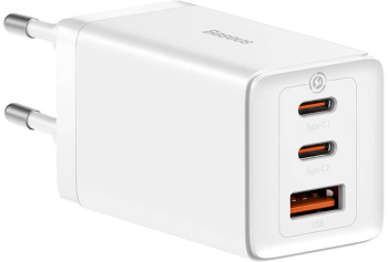 Incarcator retea Baseus GaN5 65W 2x USB-C 1x USB cablu USB-C inclus Alb 