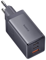 Incarcator retea Baseus GaN5 65W 2x USB-C 1x USB cablu USB-C inclus Gri 