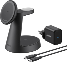 Incarcator wireless magnetic Anker MagGo 3-in-1 MagSafe Qi2 15W incarcator si cablu inclus Negru 