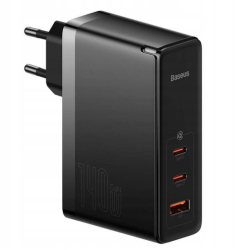Set Incarcator Retea Baseus GaN5 Pro 2x USB-C si 1x USB-A Fast Charger 140W + Cablu Type-c la Type-c 1m Negru 