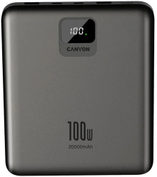 Baterie externa CANYON PB-2008 LED FLAT 20000 mAh PD100W QC3.0 Gri inchis 