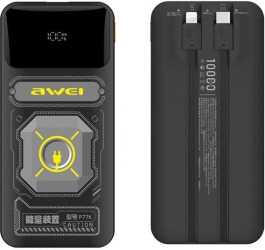 Powerbank AWEI P77K 10000mAh 2 cabluri integrate negru 146x67x20mm