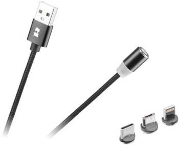 Cablu USB Magnetic 3 In 1 100cm Negru Rebel