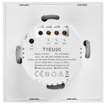 Comutator inteligent WiFi + RF 433 Sonoff T1 EU Tx 2 canale 