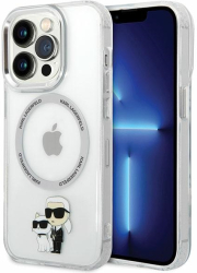 Husa profesionala Iphone 13 Pro de la Karl Lagerfeld transparenta Hardcase MagSafe cu design IML NFT Karl & Choupette. 