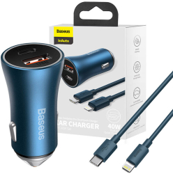 Incarcator auto Baseus auriu 40w USB + USB-C QC4.0+ PD 