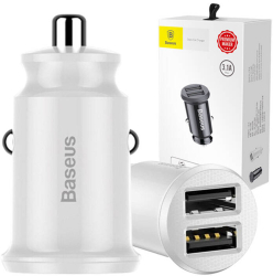 Incarcator auto Baseus cu 2 porturi USB 5V 3.1A alb . 