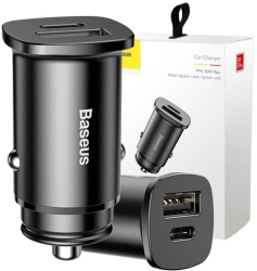 Incarcator auto Baseus Square QC4.0 / PD3.0 5A 30W negru.