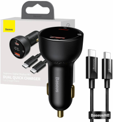 Incarcator auto Baseus Superme USB USB-C 100W + Cablu USB-C negru 