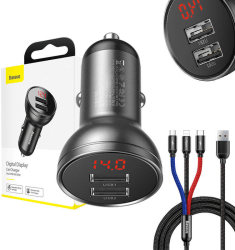 Ladowarka auto Baseus cu display + Cablu USB 3 in 1 Baseus Three Primary Colors 1 2m 