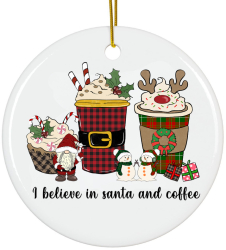 Ornament 8 cm Craciun Merry Christmas alb ceramica 