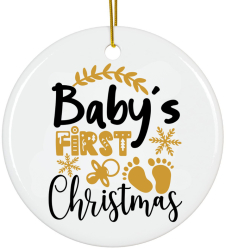 Ornament ceramica Craciun Merry Christmas alb 8 cm 
