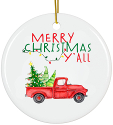 Ornament Craciun alb Merry Christmas ceramica 8 cm 