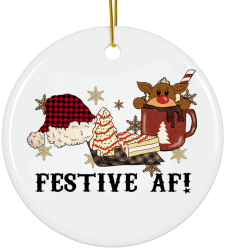 Ornament Craciun Merry Christmas alb ceramica 8 cm 
