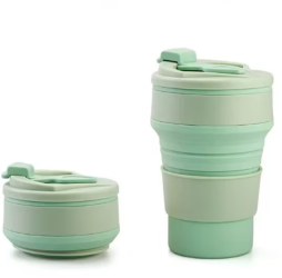 Pahar pliabil din silicon pentru calatorii camping 500 ml verde