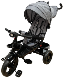 Tricicleta cu scaun reversibil pozitie de somn pedale si far cu lumina gri 