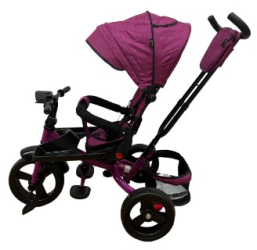 Tricicleta cu scaun reversibil pozitie de somn pedale si far cu lumina mov 