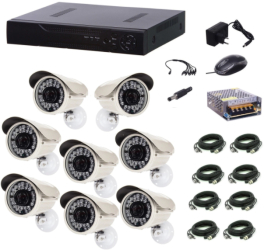 Kit Sistem De Supraveghere Video Klausstech 8 Camere Gigant Utilizabil In Interior Sau Exterior 1200tvl + Dvr Cu 8 Canale Lan 