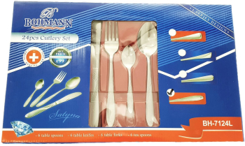 Set De Tacamuri Din Otel Inoxidabil Satinat Cu 24 De Piese 6 Linguri 6 Furculite 6 Cutite 6 Furculite Argintiu 