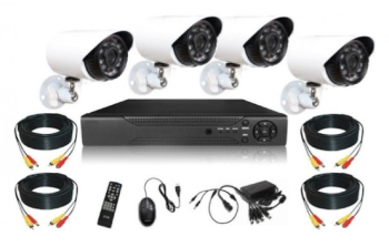 Sistem KlaussTech De Supraveghere 4 Camere Video AHD DVR 24 LEDURI Telecomanda Mouse Alb Negru 