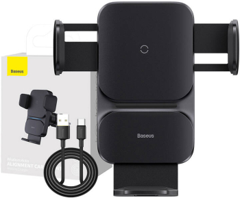Suport auto electric wireless de telefon negru Baseus Wisdom. 