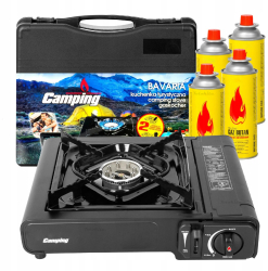 Aragaz Portabil Camping 2 in 1 Aprindere Electrica Anti-Vant 4 Rezerve Gaz 227g