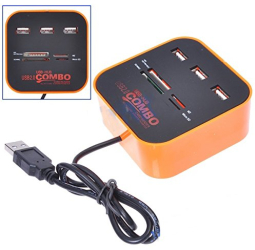 Cititor de carduri si hub USB 2.0 cu 3 porturi negru-portocaliu