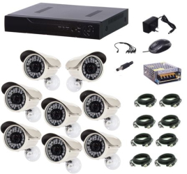 Kit Sistem Supraveghere Video Klausstech 8 Camere Gigant Interior/exterior 1200 Tvl + Dvr 8 Canale Lan H264 Culoare Camere Alb 