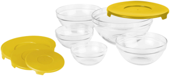 Set de 5 Boluri KlaussTech din Sticla Cu capac Diametru 90 - 170 mm Capacitate 140 - 910 ml Galben 