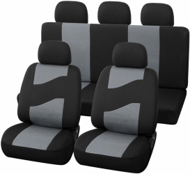 Set Huse Scaune Auto Fata si Spate din 11 Piese Universale Culoare Negru cu Gri Compatibile cu Scaune cu Airbag 