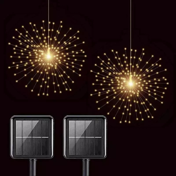 Instalatie De Craciun 5 SIKS Tip Focuri De Artificii Decorative Incarcare Panou Solar 500 Led 8 Moduri De Iluminare Lungime 5m Alb Cald 