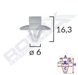 Clips Fixare Elemente Exterioare Pentru Iveco/Opel/Renault 6X16.3 - Gri Set 10 Buc 