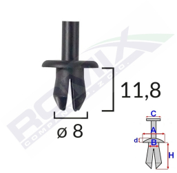 Clips Fixare Elemente Exterioare Pentru Opel/Volvo/Vw 8X11.8Mm - Negru Set 25 Buc 