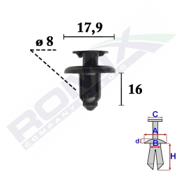 Clips Fixare Elemente Exterior Pentru Hyundai Kia8X16Mm Negru - Set 10 Buc 