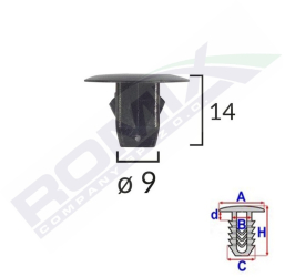 Clips Fixare Elemente Roata Pentru Honda 9X14Mm Negru Set 10 Buc 