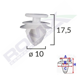 Clips Tapiterie Pentru Citroen/Peugeot/Volvo 10X17.5Mm - Gri Set 10 Buc 