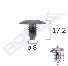 Clips Tapiterie Pentru Vag 8X17.2Mm - Negru Set 10 Buc 