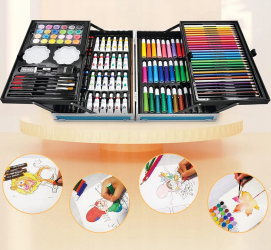 Set papetarie pentru copii - Kit de arta albastru 145 piese. 