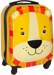 Troler voiaj pentru copii cu roti model leu portocaliu- negru 31 x 46 x 26 cm 