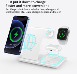 Incarcator Wireless 3 in 1 Incarcare Rapida 15W pentru iPhone Samsung Huawei Incarcare Apple Watch & AirPods - Alb 