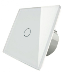 Intrerupator touch simplu cap-scara cu panou de sticla alb 86 x 86 x 35 mm 