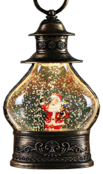 Decoratiune de Craciun tip Felinar Flippy Glob de Cristal cu Fulgi de Zapada Model Mos Craciun Ornamentat cu Luminite Interioare 14.5 x 9 