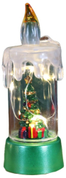 Decoratiune de Craciun tip Lumanare Flippy Lumanare de Cristal fara Fulgi de Zapada Model Brad Iluminare LED 13 x 5 x 5 cm Baza Verde 