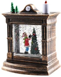 Decoratiune de Craciun tip Semineu / Ceas Flippy Glob de Cristal cu Fulgi de Zapada Model Elf Iluminare LED 11.5 x 8.5 x 6.5 cm Carcasa 