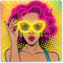 Art neon profesional LED cu design puternic culori galben-mov. 