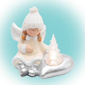 Figurina Ceramica Ingeras Cu Brad Luminat