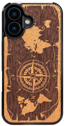 Husa din lemn pentru iPhone 16 6 cu busola din merbau. 